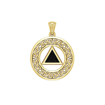 AA Recovery with Celtic Boarder 14K Yellow Gold Pendant GPD3938 - Jewelry